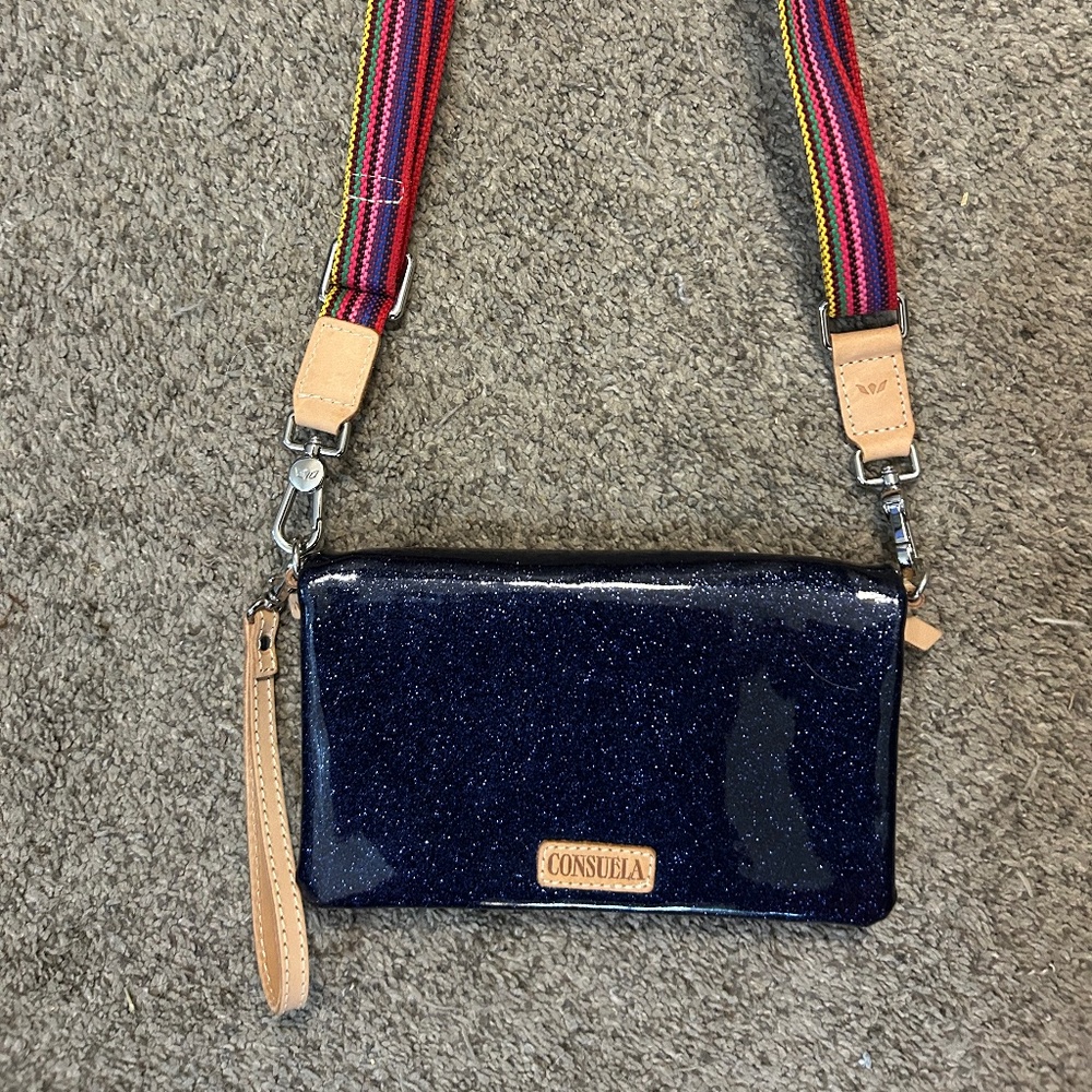 NWOT Consuela Calley Uptown Crossbody navy blue glitter